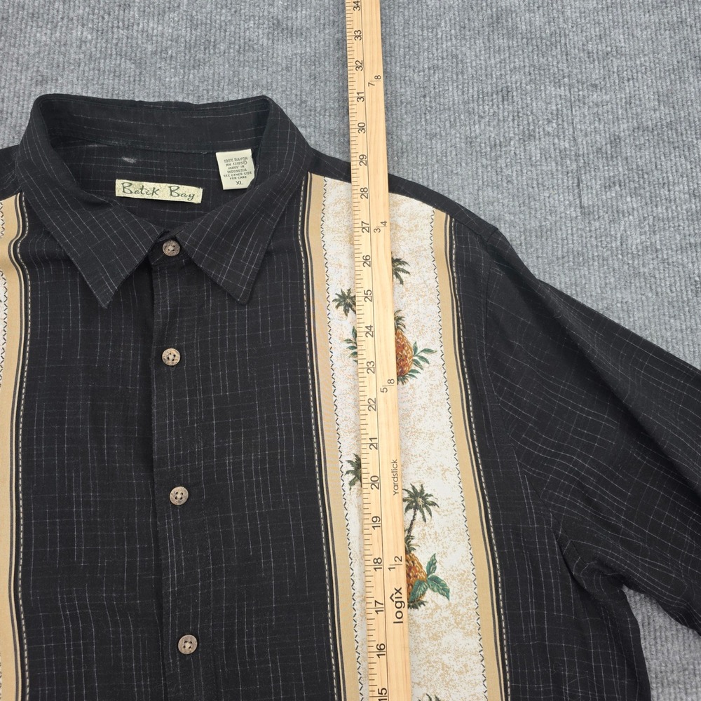 Batik Bay Mens XL Black Rayon Pineapple Palm Tree Hawaiian Button Up Shirt - Picture 3 of 5